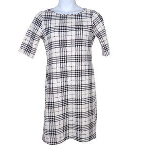 Tacera Black and White Houndstooth Plaid Textured Midi Dress Size Large EUC